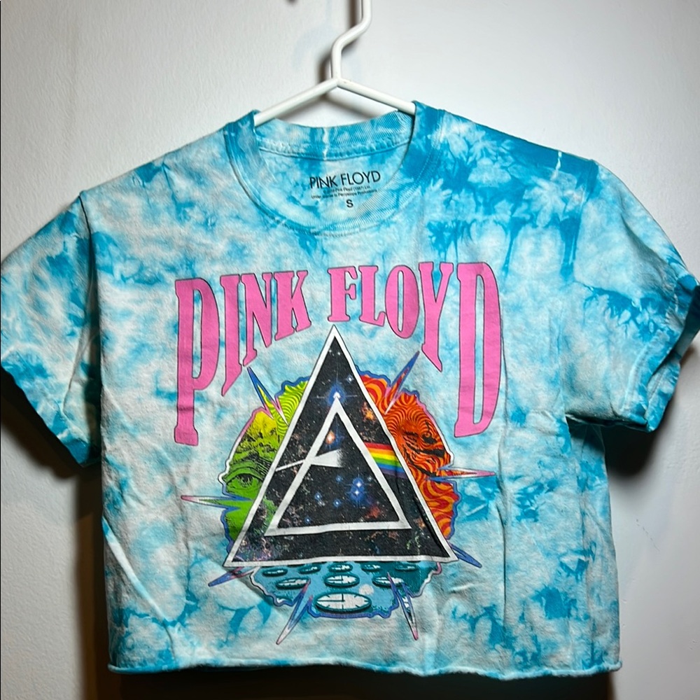 Pink Floyd Dark Side Of The Moon Blue White Tie Dye Classic Logo Womens Crop Top